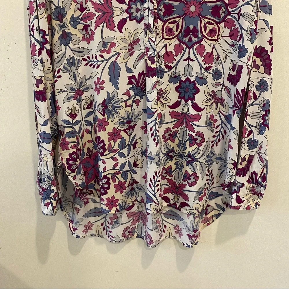 Floral long sleeve blouse curved hem colourful button front - Picture 3 of 11